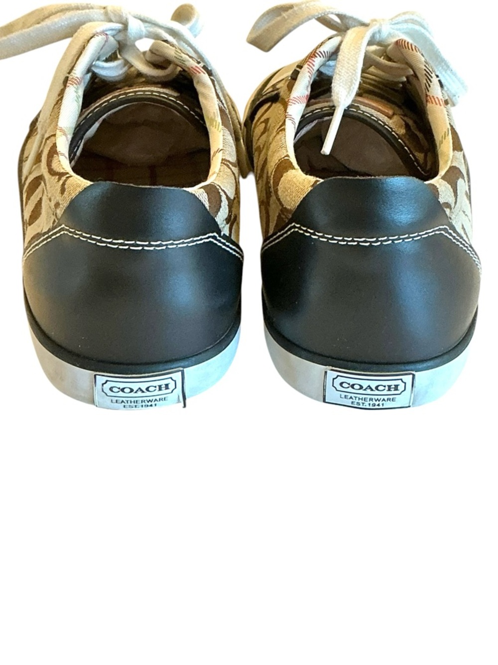 Coach Barrett Khaki Tan Signature Logo Canvas Low Top Lace up Sneakers Size 9.5 - Picture 5 of 15